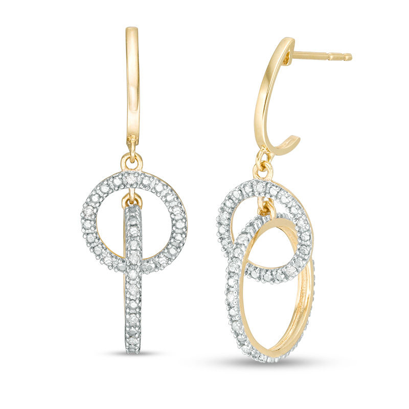 Main Image 1 of 1/10 CT. T.W. Diamond Interlocking Circles Drop Earrings in 10K Gold
