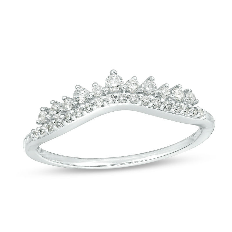 Main Image 1 of 1/4 CT. T.W. Diamond Crown Contour Band in 10K White Gold