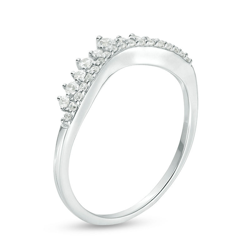 Main Image 3 of 1/4 CT. T.W. Diamond Crown Contour Band in 10K White Gold