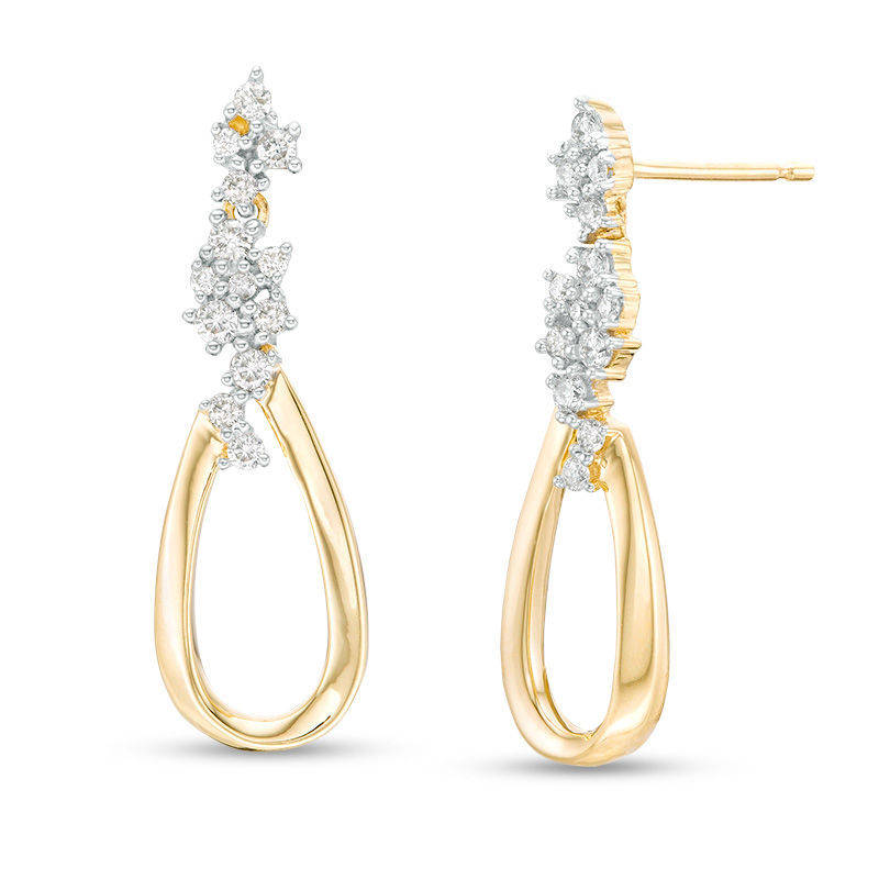 Main Image 1 of 1/4 CT. T.W. Diamond Scatter Teardrop-Shaped Drop Earrings in 10K Gold