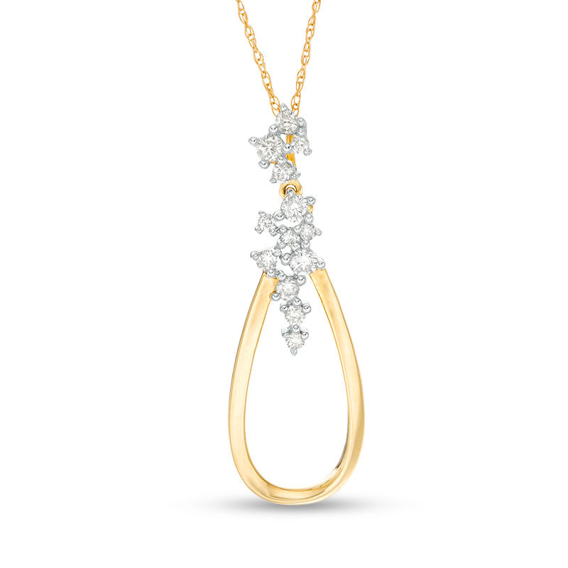 Main Image 1 of 1/4 CT. T.W. Diamond Scatter Teardrop-Shaped Drop Pendant in 10K Gold