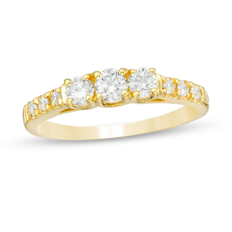 Main Image 1 of 1/2 CT. T.W. Certified Diamond Three Stone Engagement Ring in 14K Gold (I/I3)