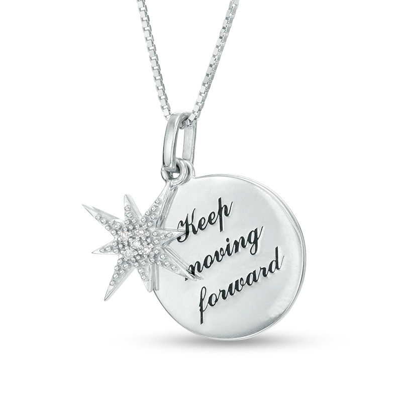 Main Image 1 of Diamond Accent Positivity Message Disc and Eight-Point Star Pendant in Sterling Silver