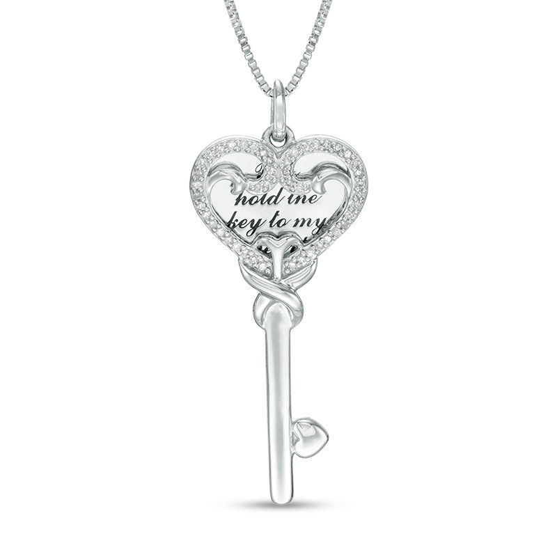 1/8 CT. T.W. Diamond Love Message Disc and Heart-Top Key Pendant in Sterling Silver 1/8 CT. T.W. Diamond Love Message Disc and Heart-Top Key Pendant in Sterling Silver