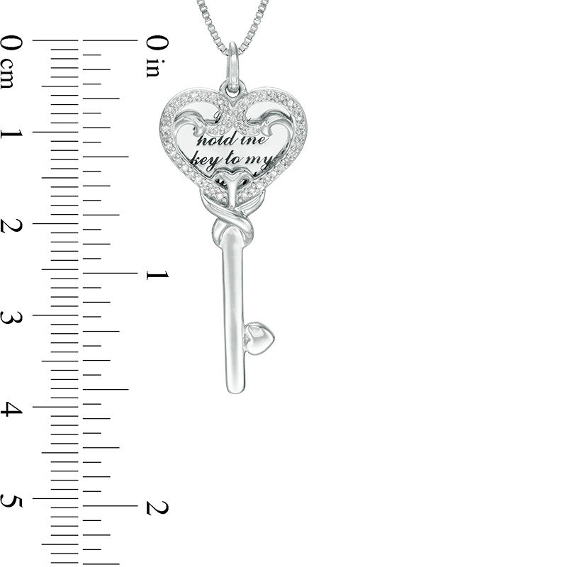 1/8 CT. T.W. Diamond Love Message Disc and Heart-Top Key Pendant in Sterling Silver