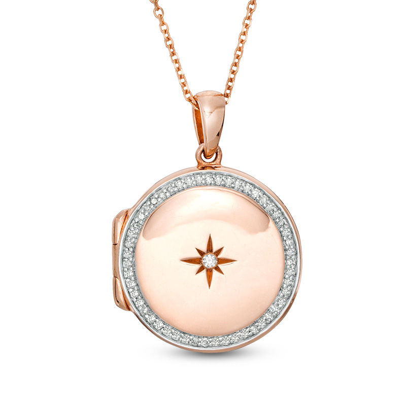 Main Image 1 of 1/6 CT. T.W. Diamond Star Locket in 10K Rose Gold