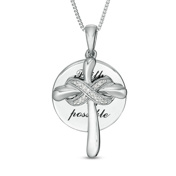 1/20 CT. T.w. Diamond Faith Message Disc and Cross with Infinity Pendant in Sterling Silver