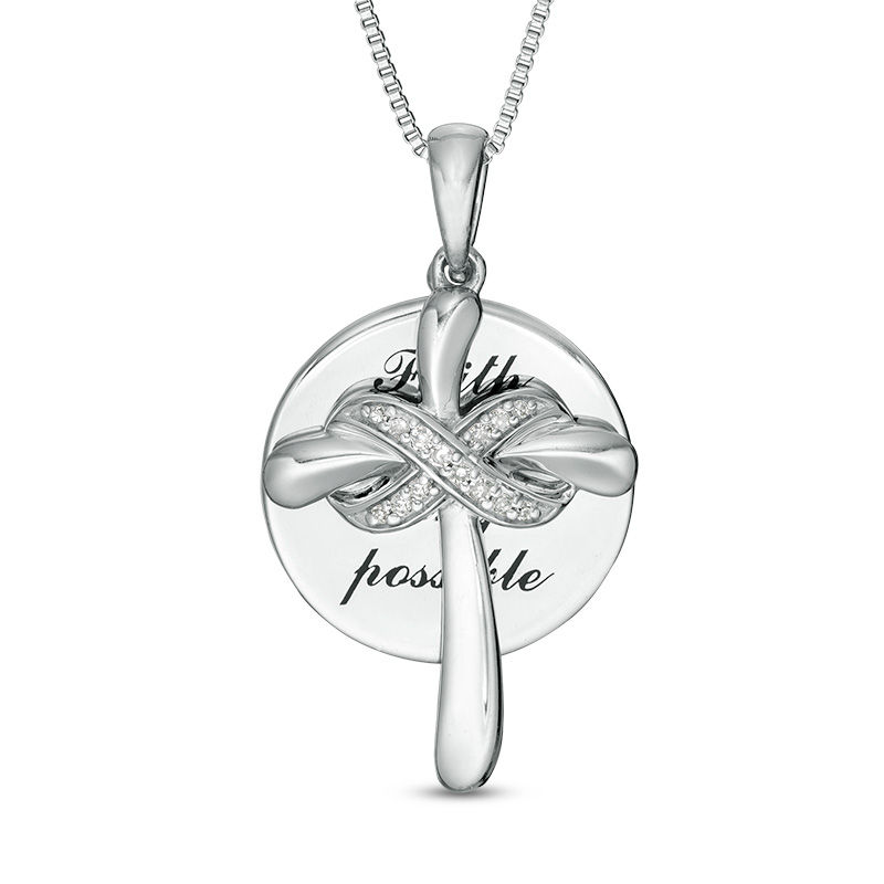 Main Image 1 of 1/20 CT. T.W. Diamond Faith Message Disc and Cross with Infinity Pendant in Sterling Silver