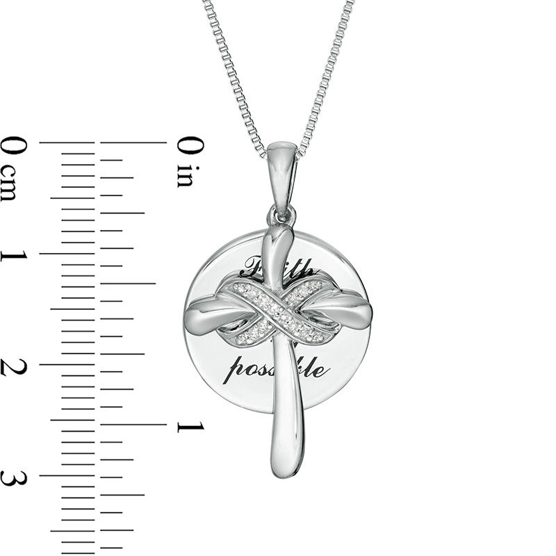 Main Image 2 of 1/20 CT. T.W. Diamond Faith Message Disc and Cross with Infinity Pendant in Sterling Silver