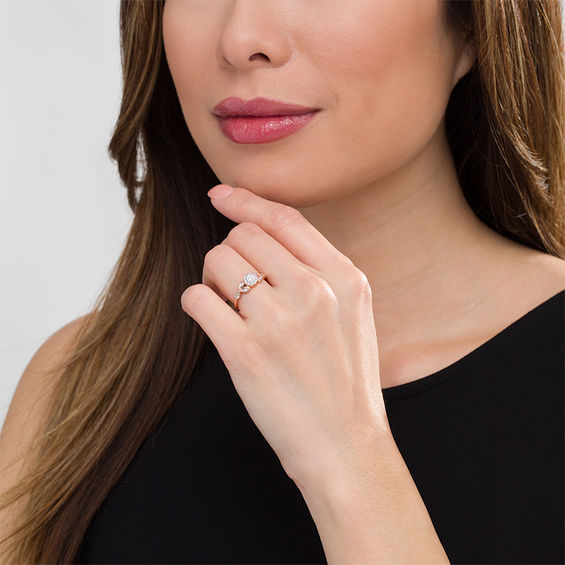 1/5 CT. T.W. Diamond Leaves Promise Ring in 10K Rose Gold 1/5 CT. T.W. Diamond Leaves Promise Ring in 10K Rose Gold