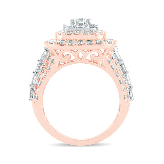 3 CT. T.w. Diamond Triple Cushion Frame Multi-Row Engagement Ring in 10K Rose Gold