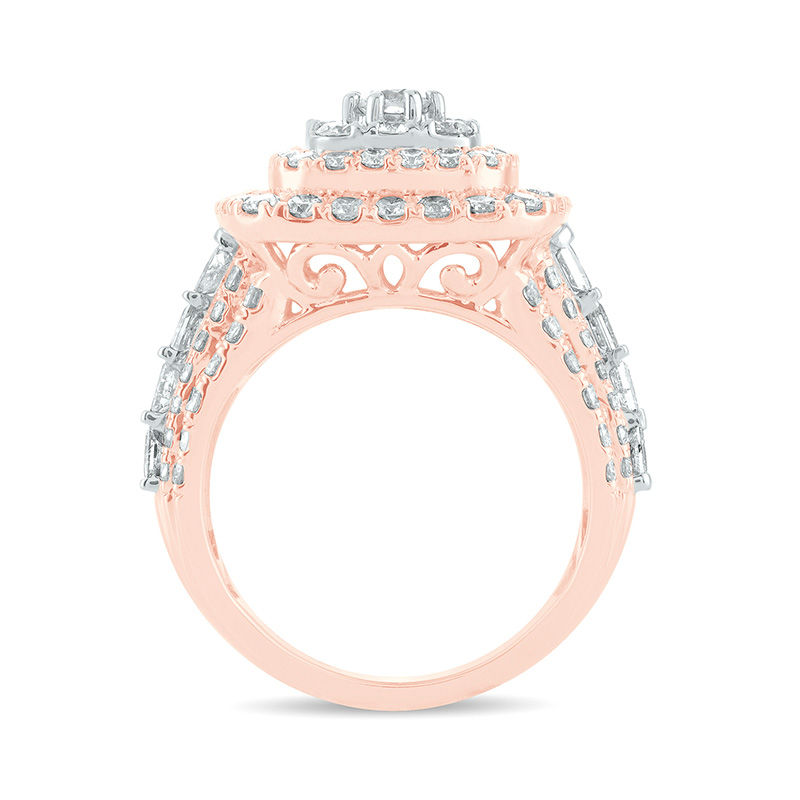 Main Image 3 of 3 CT. T.W. Diamond Triple Cushion Frame Multi-Row Engagement Ring in 10K Rose Gold