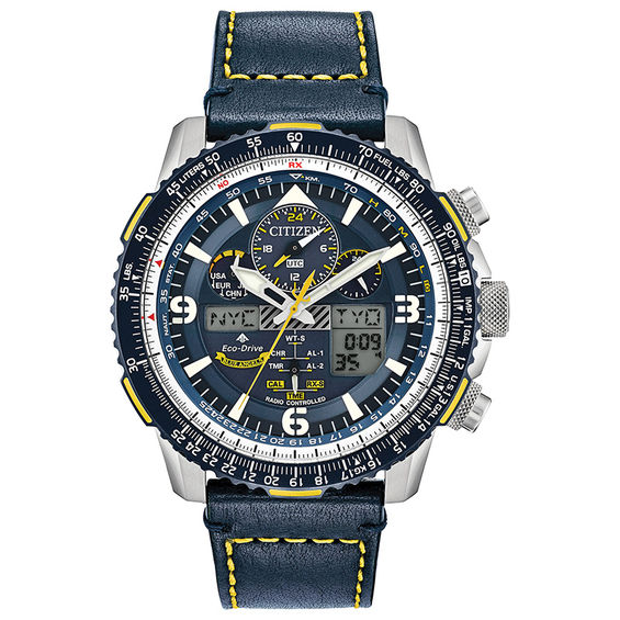 Men's Citizen Eco-DriveÂ® Promaster Blue Angels Skyhawk A-T Chronograph Strap Watch with Blue Dial (Model: Jy8078-01L)