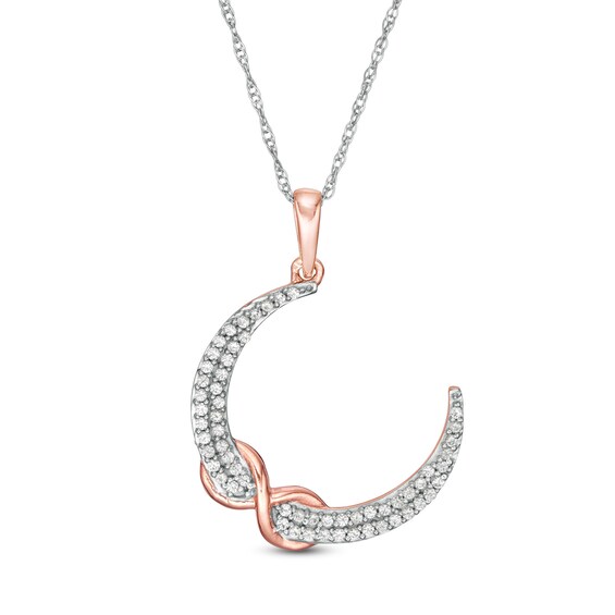 1/5 CT. T.w. Diamond Crescent Moon and Interlocking Infinity Pendant in 10K Rose Gold with White Rhodium