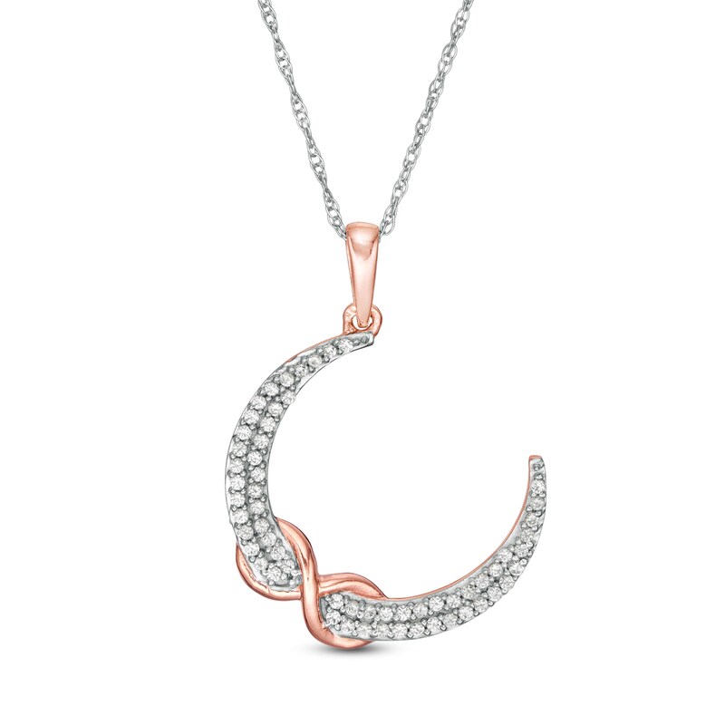 Main Image 1 of 1/5 CT. T.W. Diamond Crescent Moon and Interlocking Infinity Pendant in 10K Rose Gold with White Rhodium