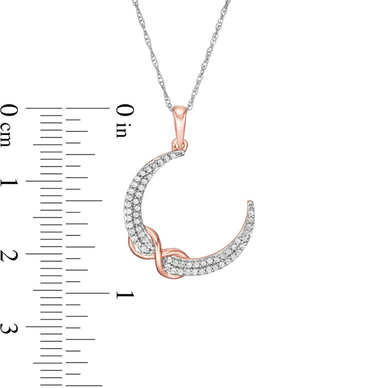 Main Image 2 of 1/5 CT. T.W. Diamond Crescent Moon and Interlocking Infinity Pendant in 10K Rose Gold with White Rhodium