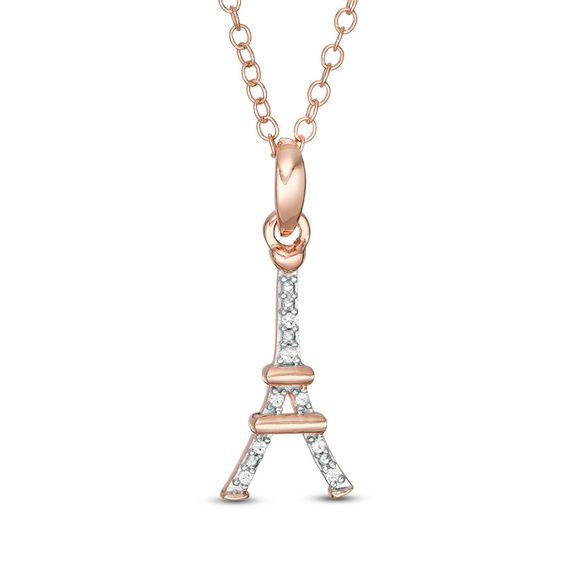 Diamond Accent Eiffel Tower Pendant in 10K Rose Gold
