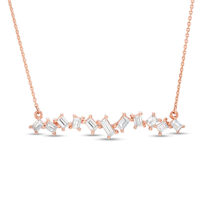 Main Image 1 of 1/4 CT. T.W. Baguette Diamond Zig-Zag Bar Necklace in 10K Rose Gold - 16"