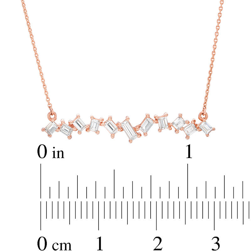 Main Image 2 of 1/4 CT. T.W. Baguette Diamond Zig-Zag Bar Necklace in 10K Rose Gold - 16"