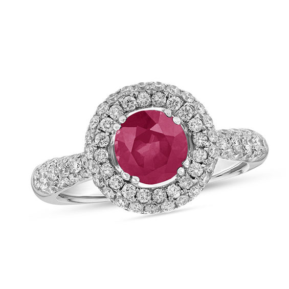 Natural Ruby Ring - East West Halo Engagement Ring – Gemdaia Jewellery