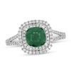 Thumbnail Image 0 of 6.0mm Cushion-Cut Emerald and 3/8 CT. T.W. Diamond Double Frame Split Shank Engagement Ring in 14K White Gold