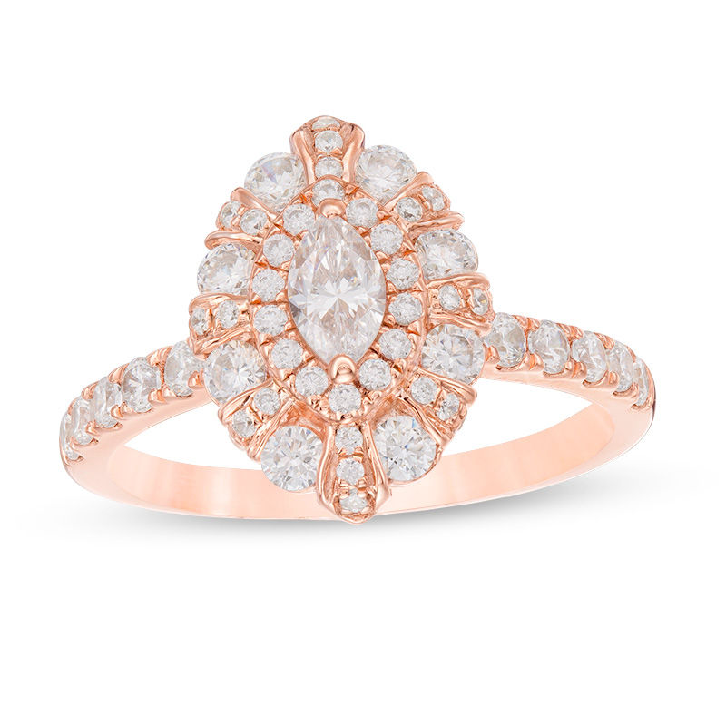 Main Image 1 of 1 CT. T.W. Marquise Diamond Double Frame Art Deco Engagement Ring in 14K Rose Gold