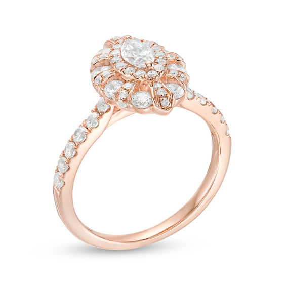 1 CT. T.w. Marquise Diamond Double Frame Art Deco Engagement Ring in 14K Rose Gold