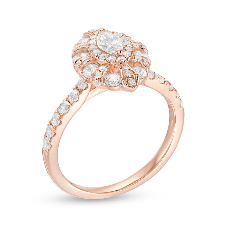 Main Image 3 of 1 CT. T.W. Marquise Diamond Double Frame Art Deco Engagement Ring in 14K Rose Gold