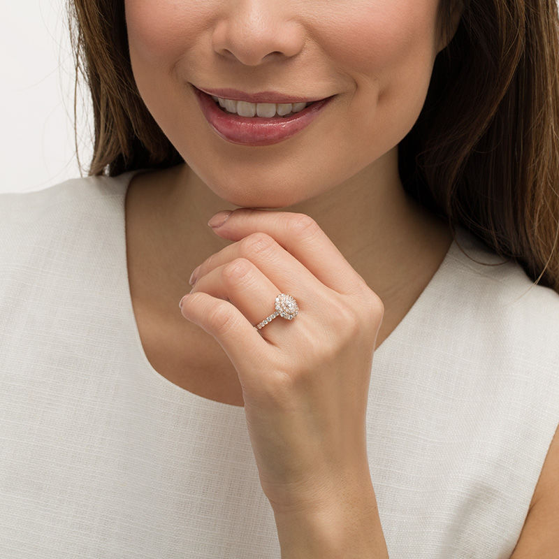 Main Image 2 of 1 CT. T.W. Oval Diamond Double Frame Art Deco Engagement Ring in 14K Rose Gold