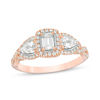 Thumbnail Image 1 of 1 CT. T.W. Certified Emerald-Cut Diamond Past Present Future® Frame Twist Engagement Ring in 14K Rose Gold (I/SI2)