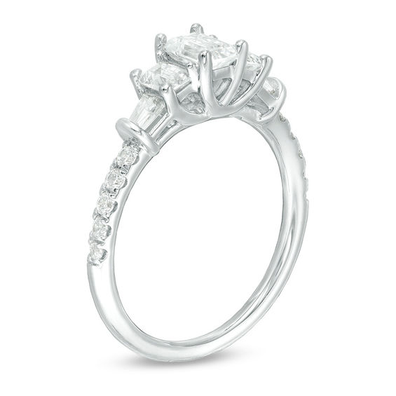 1-1/5 CT. T.w. Certified Emerald-Cut Diamond Past Present FutureÂ® Collar Engagement Ring in 14K White Gold (I/Si2)