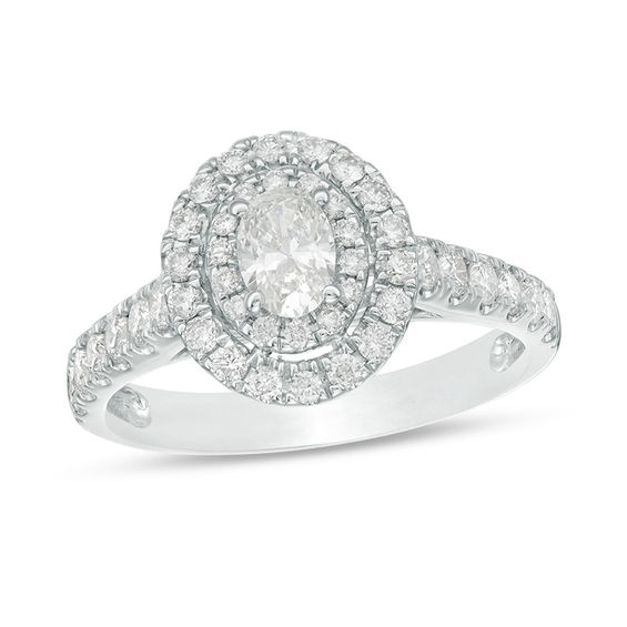 1 CT. T.w. Oval Diamond Double Frame Engagement Ring in 14K White Gold
