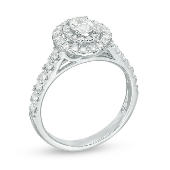 1 CT. T.w. Oval Diamond Double Frame Engagement Ring in 14K White Gold