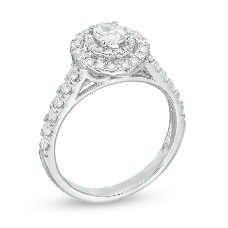 1 CT. T.W. Oval Diamond Double Frame Engagement Ring in 14K White Gold