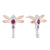 Thumbnail Image 1 of Enchanted Disney Mulan Rhodolite Garnet and 1/20 CT. T.W. Diamond Dragonfly Stud Earrings in 10K Two-Tone Gold