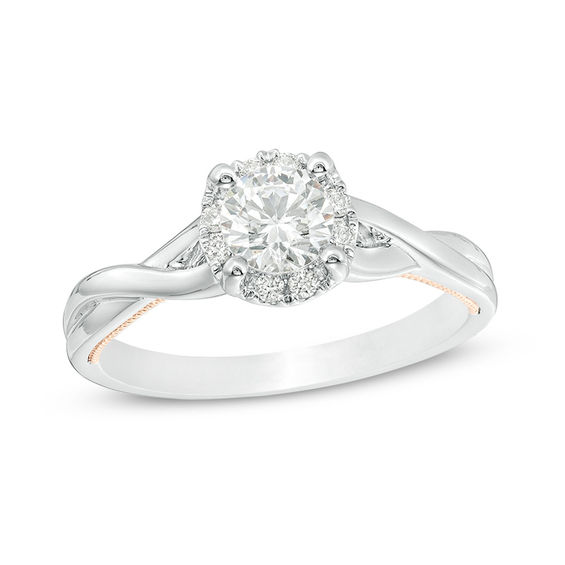 5/8 CT. T.w. Diamond Frame Twist Vintage-Style Engagement Ring in 14K Two-Tone Gold