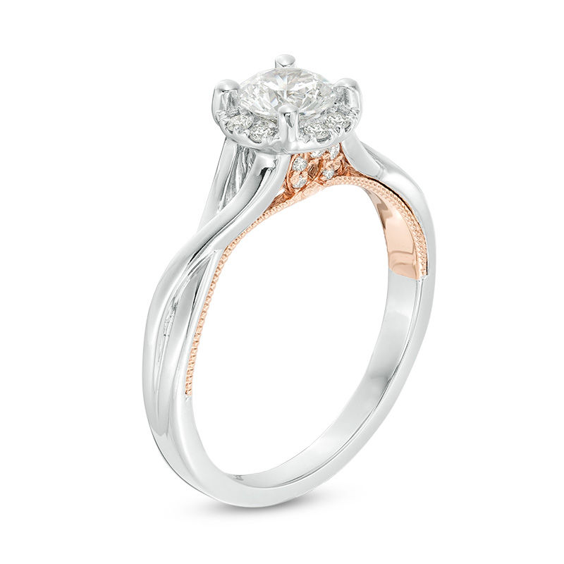 Main Image 2 of 5/8 CT. T.W. Diamond Frame Twist Vintage-Style Engagement Ring in 14K Two-Tone Gold