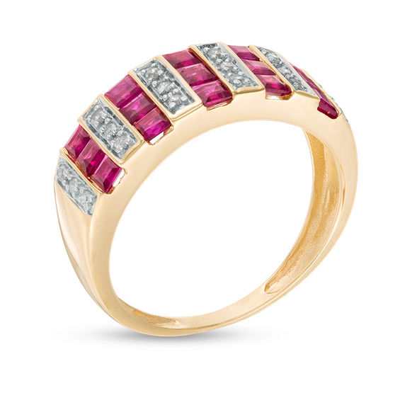 Princess-Cut Ruby and 1/15 CT. T.w. Diamond Alternating Ring in 10K Gold