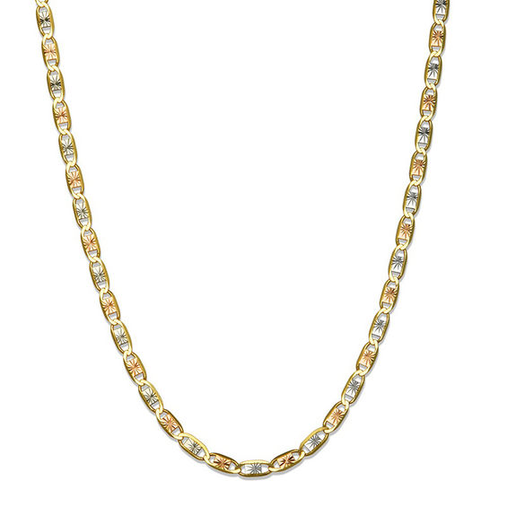 Ladies' 0.2mm Diamond-Cut Valentino Chain Necklace in 14K Tri-Tone Gold - 20"