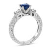 Thumbnail Image 1 of 5.0mm Cushion-Cut Blue Sapphire and 3/8 CT. T.W. Princess-Cut Diamond Three Stone Engagement Ring in 14K White Gold