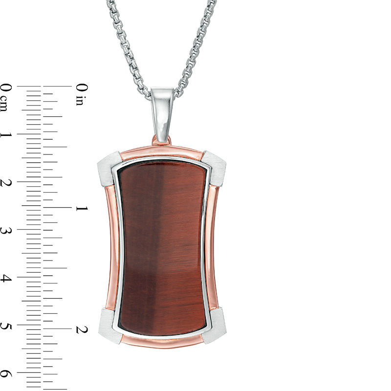 Main Image 3 of Men's Red Tiger's Eye Frame Dog Tag Pendant in Sterling Silver and Rose Rhodium - 24"