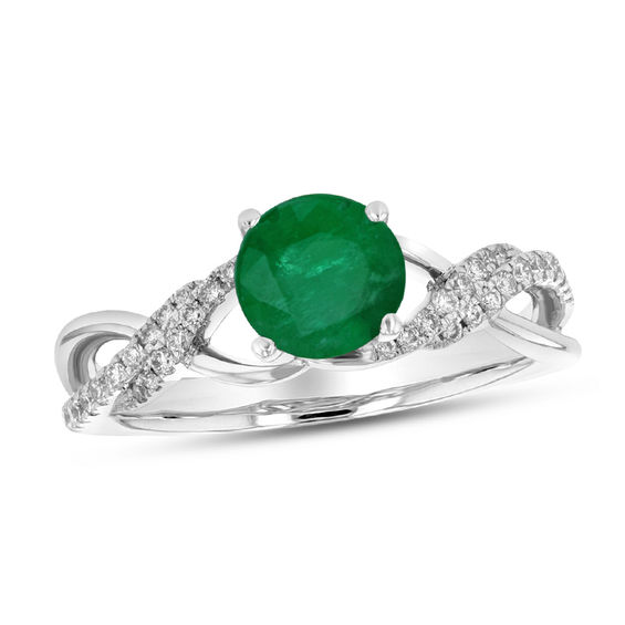 5.5mm Emerald and 1/6 CT. T.W. Diamond Double Row Open Crossover ...