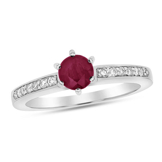 8.0mm Cushion-Cut Lab-Created Ruby and White Sapphire Three Stone Ring in  Sterling Silver | Zales