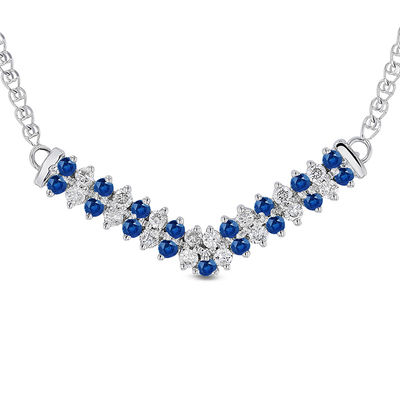 14K White Gold Necklace With Blue Synthetic Cubic Zirconia Sapphires 20 Inches
