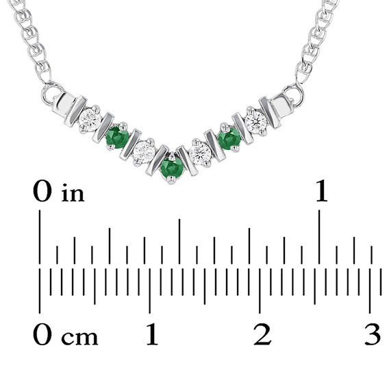 Emerald and 1/8 CT. T.w. Diamond "V" Necklace in 14K White Gold - 17"