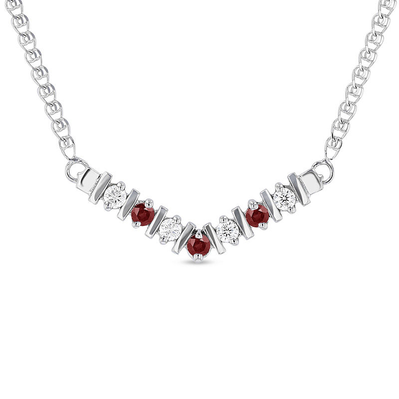 Ruby and 1/8 CT. T.W. Diamond "V" Necklace in 14K White Gold 17" Zales