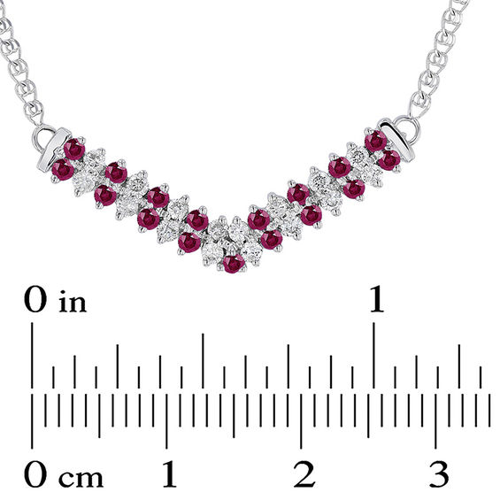 Alternating Ruby and 1/3 CT. T.w. Diamond Double Row Chevron Necklace in 14K White Gold - 17.25"