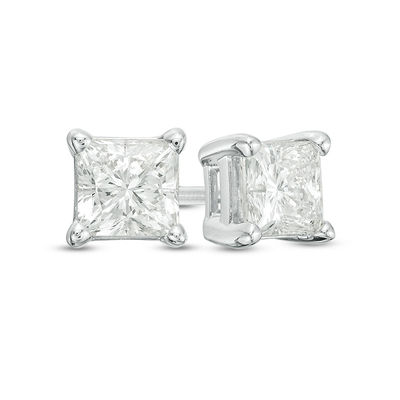 3 Ct Princess Cut Diamond Earrings in Solid 18k White Gold Screw Back Studs 