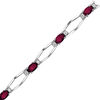 Thumbnail Image 0 of Sideways Oval Ruby and 3/8 CT. T.W. Diamond Geometric Link Bracelet in 14K White Gold