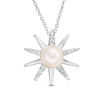 Thumbnail Image 0 of 6.5mm Cultured Freshwater Pearl and 1/10 CT. T.W. Diamond Sunburst Pendant in 10K White Gold